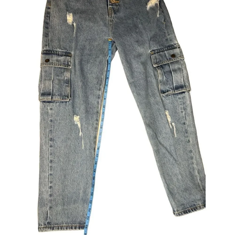 Q2 Light Denim Straight Jeans Ripped With Side Pockets Small (size 4 US) - Picture 4 of 8